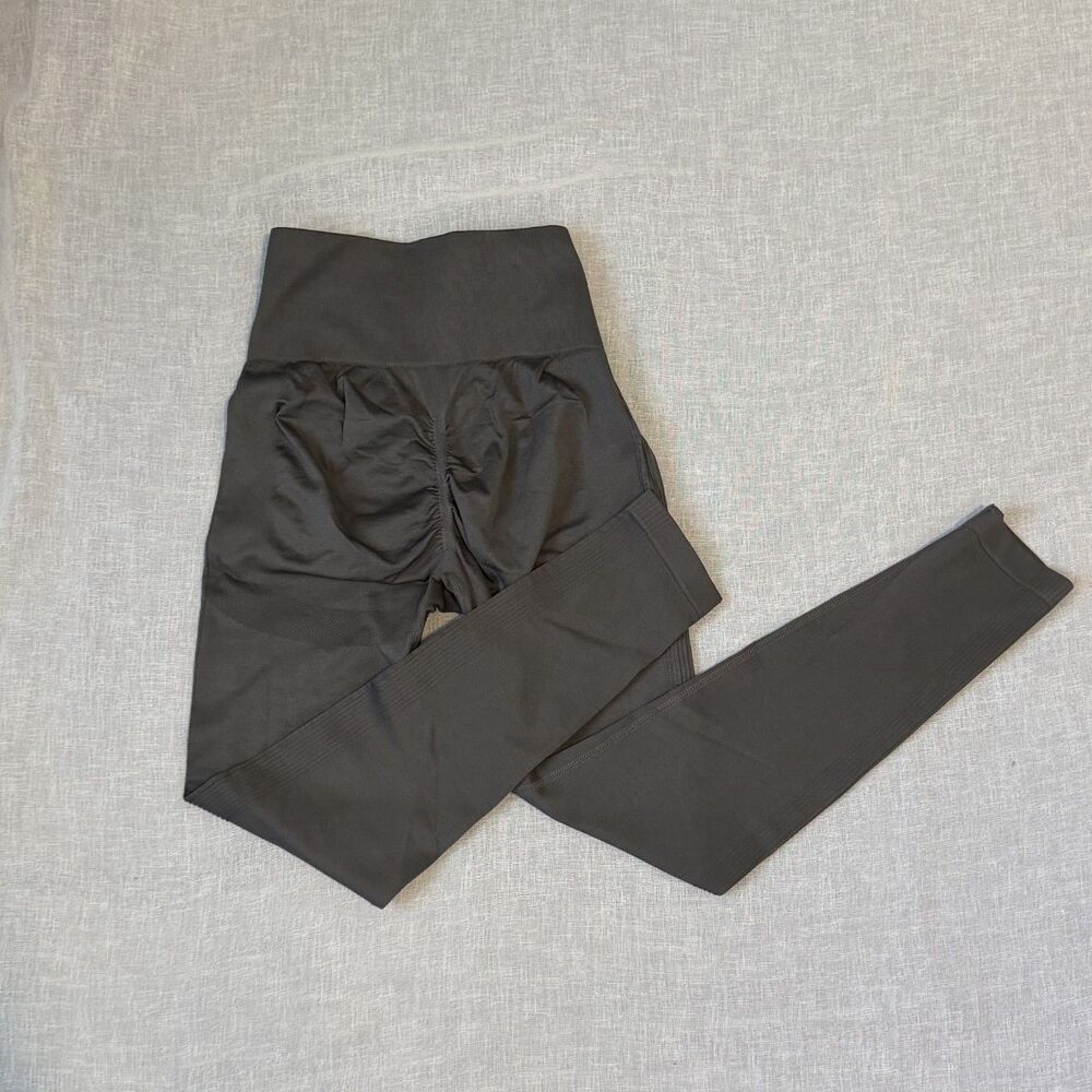 Gray Scrunch Butt Leggings High Waist Seamless Compression Workout Gym Large